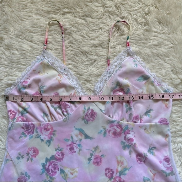 Pucker Up Slip Nightgown Sleepwear Vintage Floral Lace Pink L - Picture 9 of 12